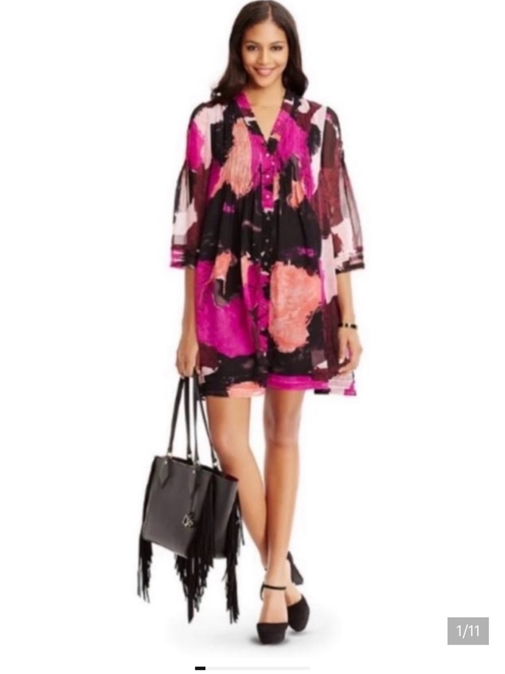 Diane Von Furstenberg Pink & Black Abstract Mini Dress